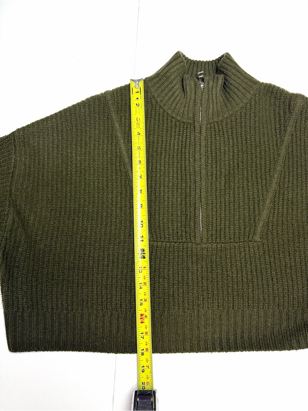 STAUD Cashmere Cropped Hampton Sweater Olive Chunky Knit Half Zip Oversized M - Picture 13 of 13